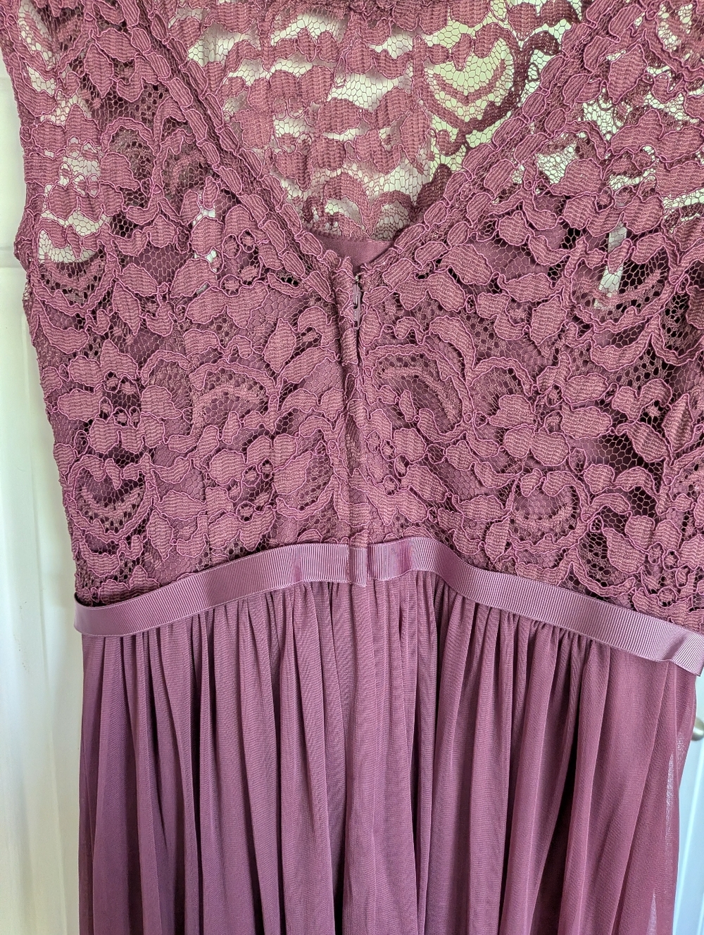 David's Bridal Mauve Lace Bodice Maxi Dress - Picture 3 of 5